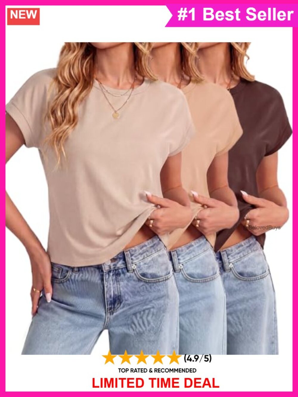 Women's 3 Pack Cap Sleeve Crew Neck Crop Tops Polyester Spandex Basic Tee